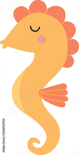 Cute yellow seahorse isolated on white. Funny childish underwater character