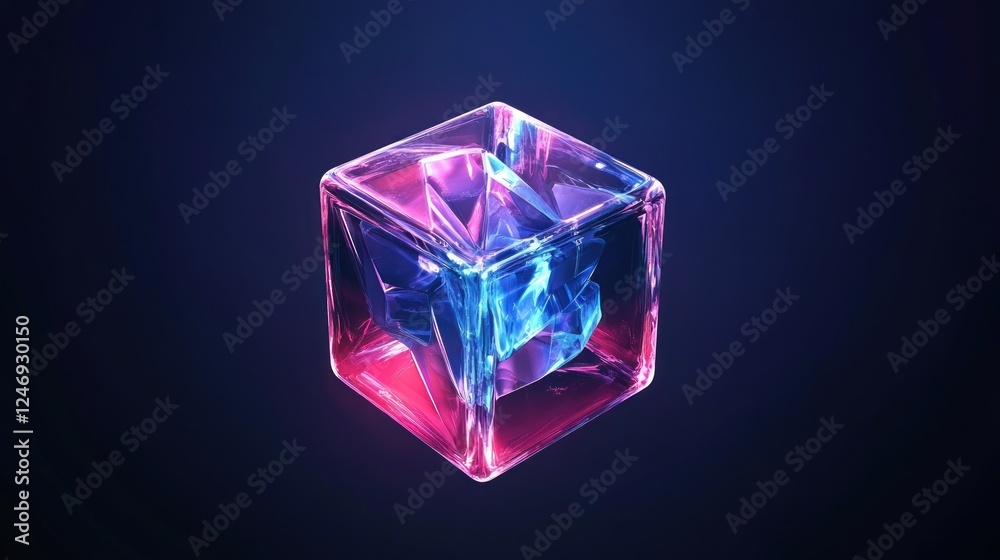 Neon Cube: Abstract 3D Render of a Glowing Crystal Neon Cube: Abstract 3D Render of a Glowing Crystal