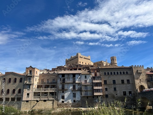 Castillo, calles y edificios de un pueblo del Matarraña, Calaceite o Valderobres photo