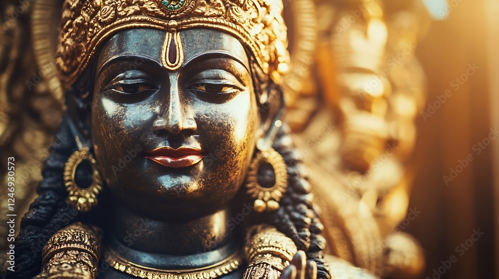 Exquisite Intricate Brass Statue of a Deity in Warm Golden Light : Generative AI Exquisite Intricate Brass Statue of a Deity in Warm Golden Light : Generative AI