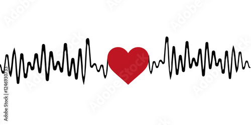 Heart rate,cardiogram icon. Pulse waveform. Heart rythm problems, arrhythmia. Medical illustration. Isolated black and white healthcare vector sign. Hospital reanimation symbol.