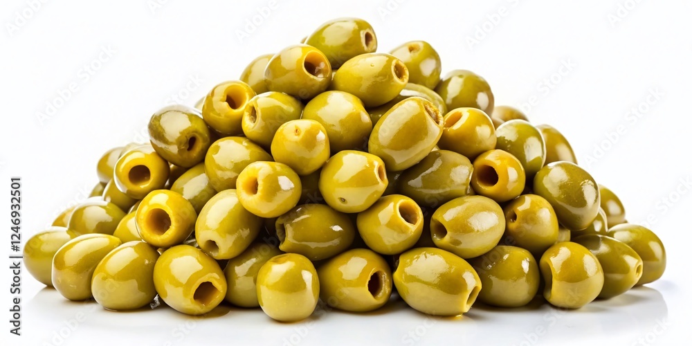 Panoramic Photo of Pitted Olives Pile Isolated on White Background Panoramic Photo of Pitted Olives Pile Isolated on White Background