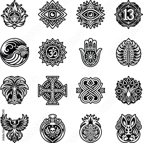 Set of Glyph Style Good Luck Symbols 

