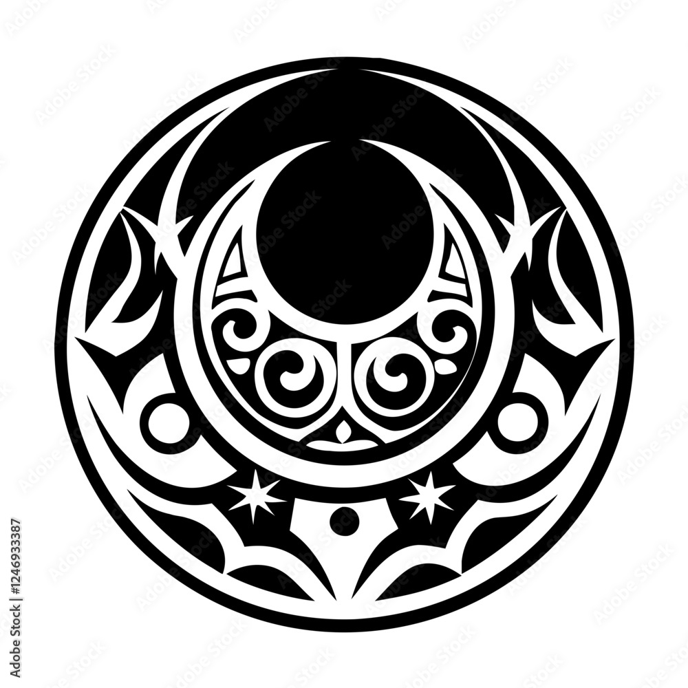 A glyph style icon of cursed moon symbol A glyph style icon of cursed moon symbol
