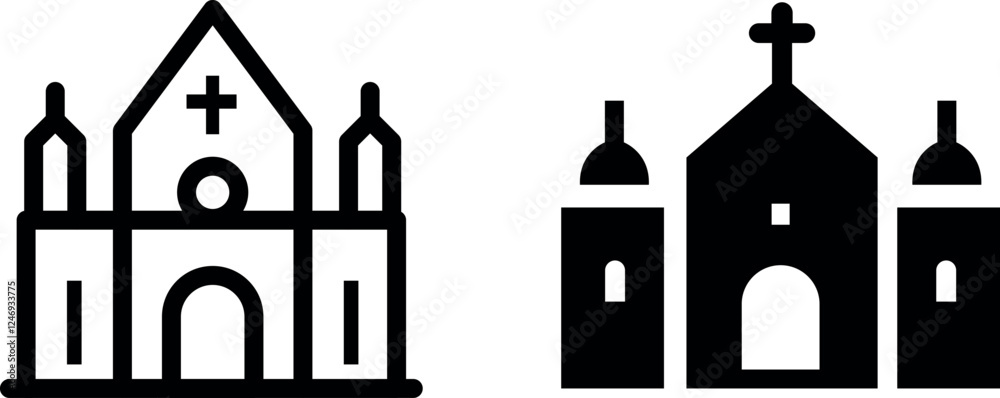 Naklejka premium Church Building Icon Vector Symbol Set for Religious and Architectural Designs