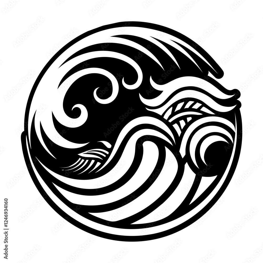 A glyph style icon of ocean wave symbol A glyph style icon of ocean wave symbol