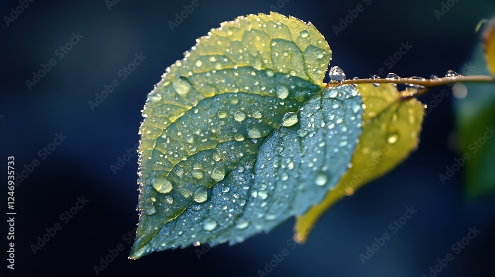 Close-Up of Vibrant Dew-Kissed Leaves in Stunning Detail Against a Soft Blurred Background : Generative AI