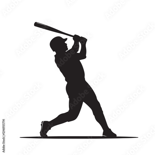 Silhouette vector illustration of a baseball batter swinging on a white background