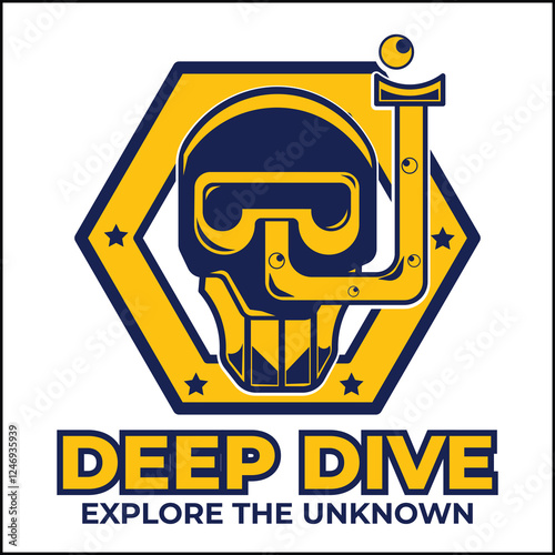 deep dive logo illustration vector design with diver mask in yellow and blue color. suitable for logo, icon, poster, advertisement, banner, company, t-shirt design, sticker, website.