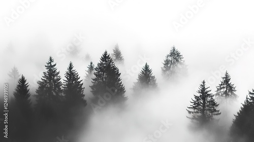 Misty Mountain Forest of Dark Evergreen Trees