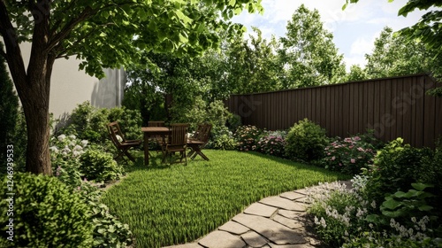 Wallpaper Mural Backyard garden design with patio furniture Torontodigital.ca