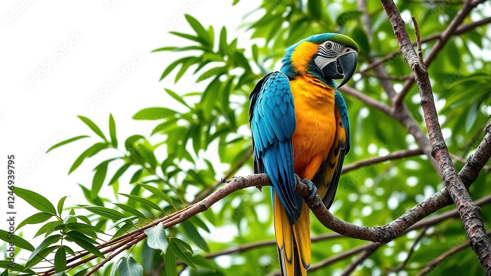 Obraz premium Tropical Splendor: Macaw Perched on Verdant Branch