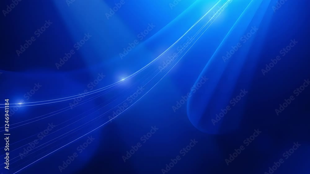 An abstract background featuring blue light beams and soft glowing effects, creating a sense of depth and movement.