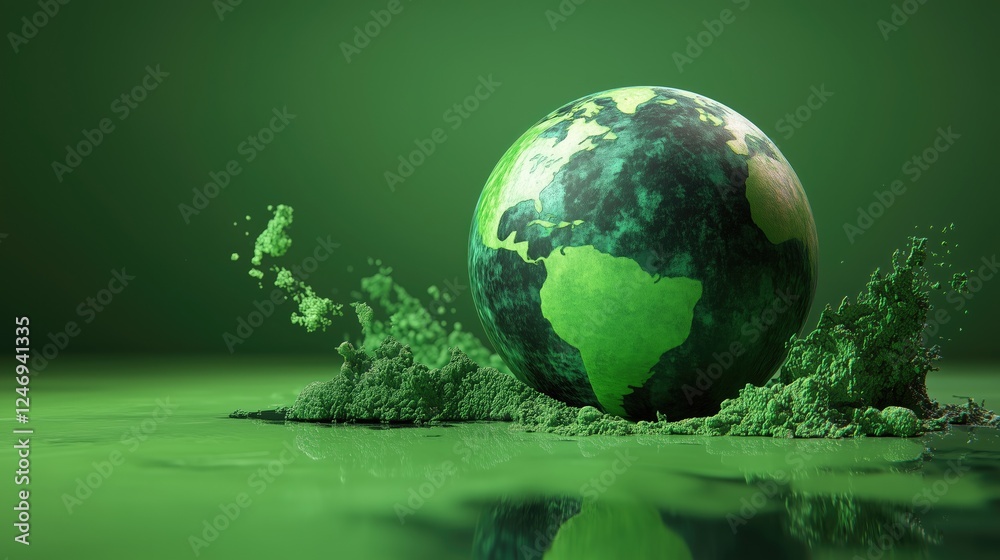 Fototapeta premium Green globe emerging from vibrant splash