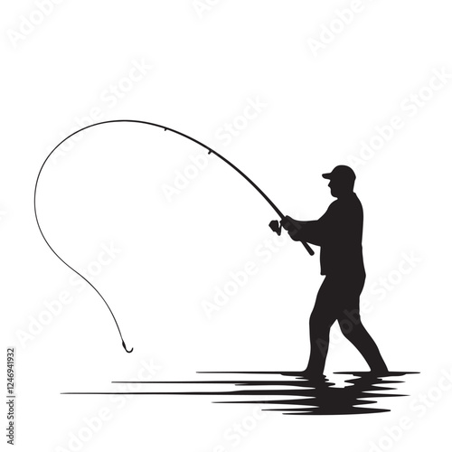 Silhouette vector illustration of a fisherman casting a fishing rod on a white background (2)_traced