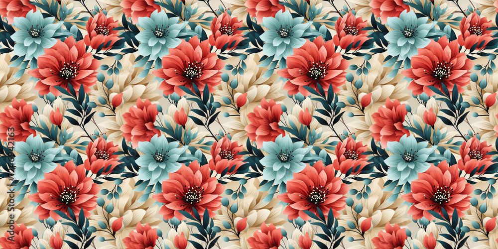 Fototapeta premium Seamless watercolor floral pattern - green leaves and branches composition on background, perfect for wrappers, wallpapers, postcards, greeting cards, wedding invitations, romantic events