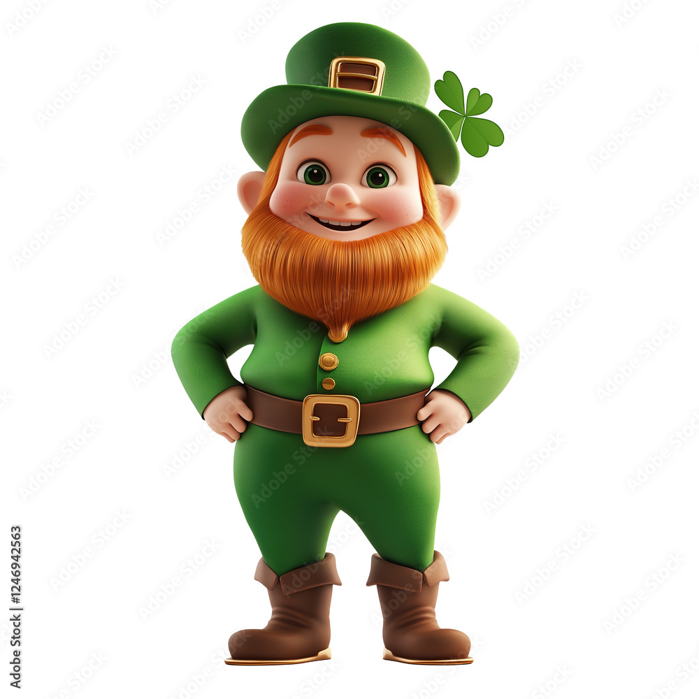 Cheerful leprechaun in green with transparent and white background