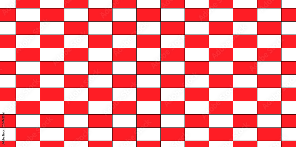 Red and white checkered pattern background vector presentation design. Chess design or race flag, black and white fabric cloth is waving. Wavy monochrome background. square checker tablecloth. Red and white checkered pattern background vector presentation design. Chess design or race flag, black and white fabric cloth is waving. Wavy monochrome background. square checker tablecloth.