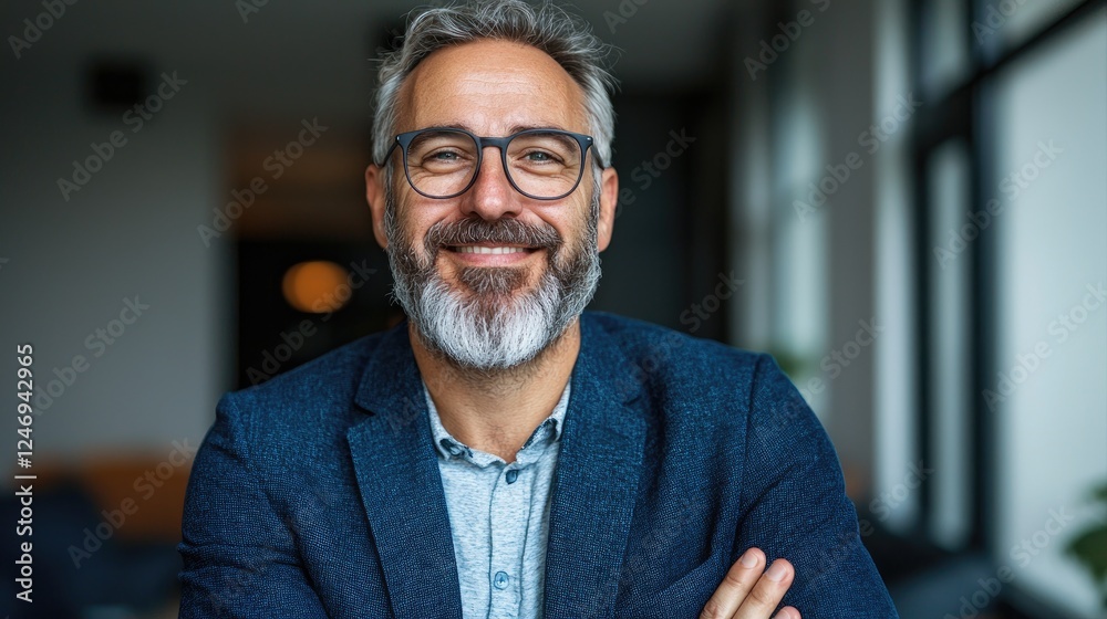 Naklejka premium Smiling mature man portrait, office background