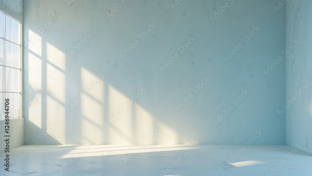 Fototapeta premium Sunlight illuminating empty room with window and curtain