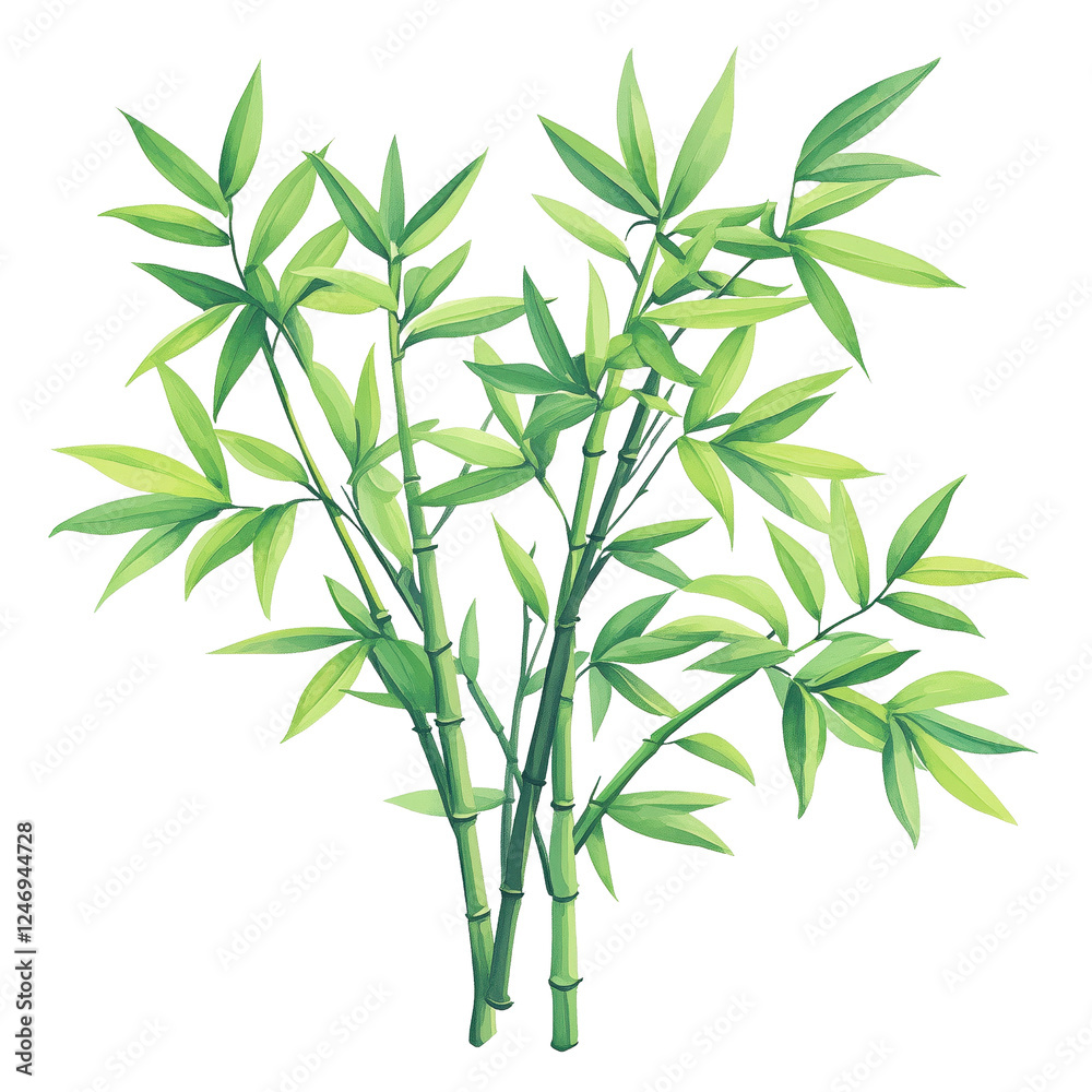 Fototapeta premium A lush green bamboo plant featuring slender stalks and pointed leaves, showcasing a vibrant, natural aesthetic.