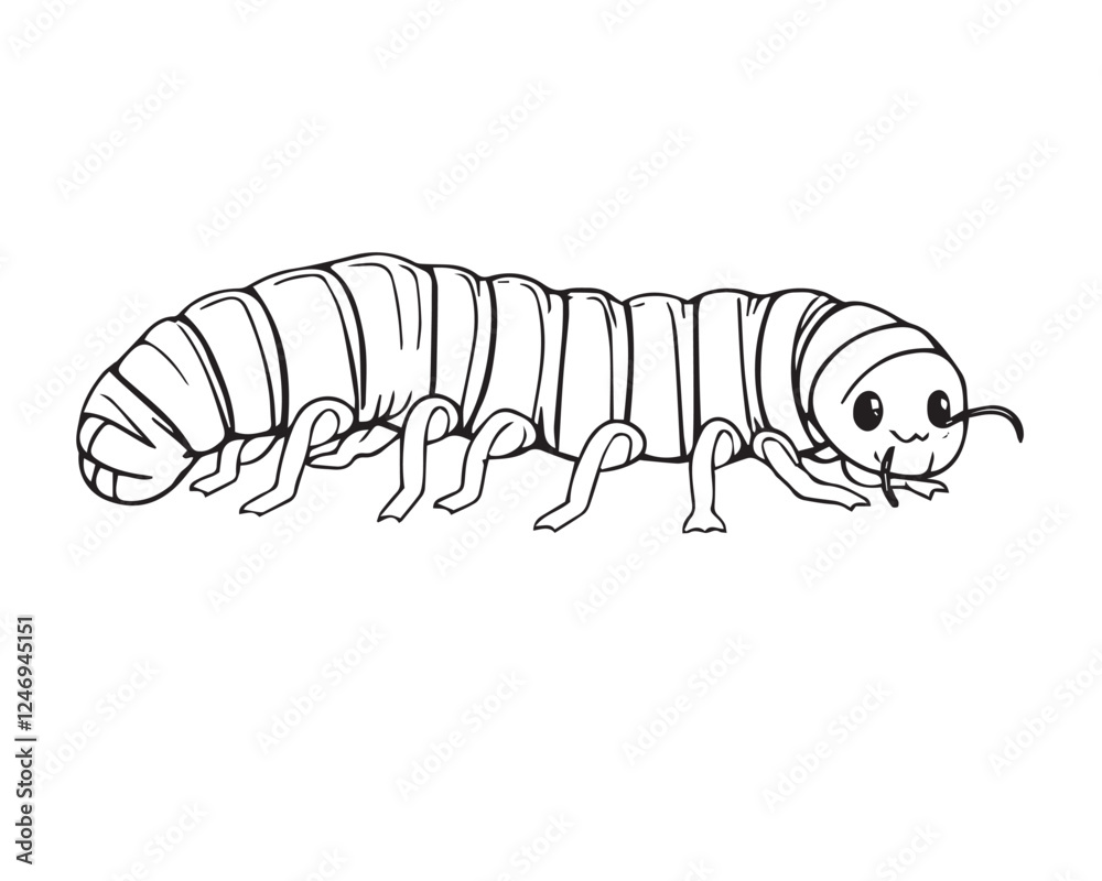 Naklejka premium black and white line art centipede illustration, clear background, vector