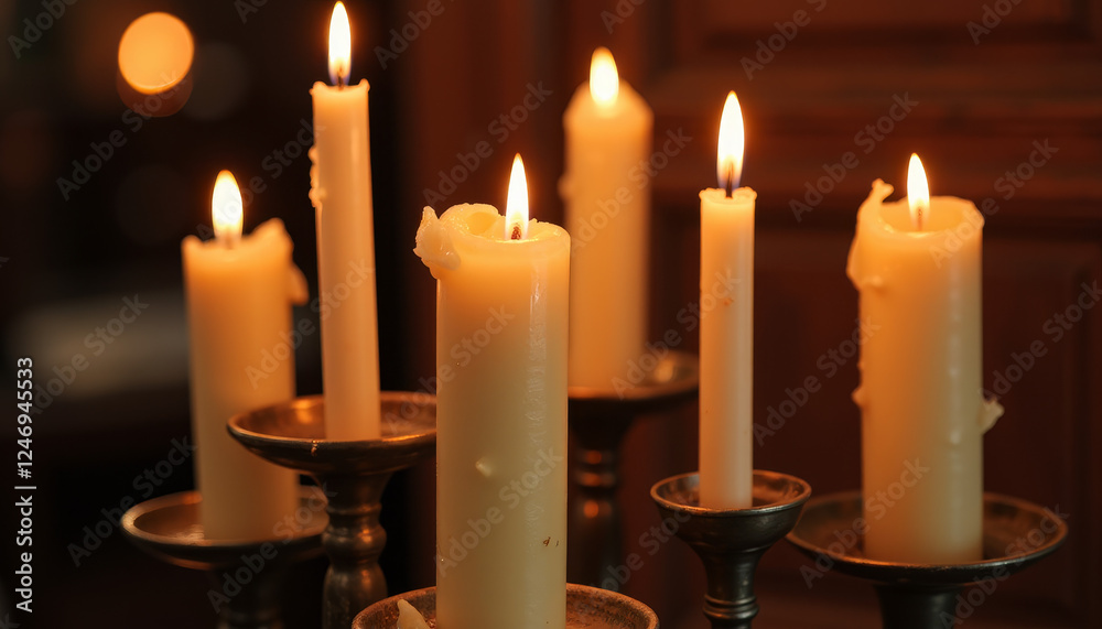 Elegant candlelit ambiance enhances the mood in a cozy room with flickering lights and warm vibes Elegant candlelit ambiance enhances the mood in a cozy room with flickering lights and warm vibes
