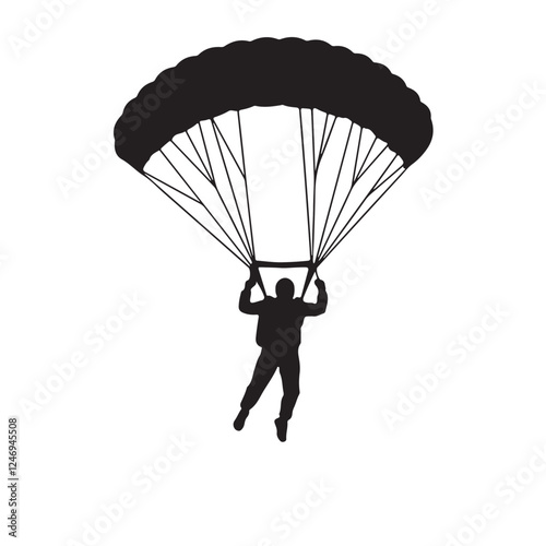 Silhouette vector illustration of a parachutist in freefall on a white background