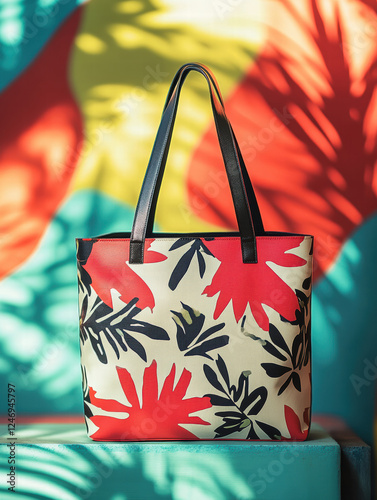 Wallpaper Mural Chic tote bag with vibrant floral design displayed against colorful background, showcasing its stylish appeal and summer vibes. Perfect for casual outings and beach days Torontodigital.ca