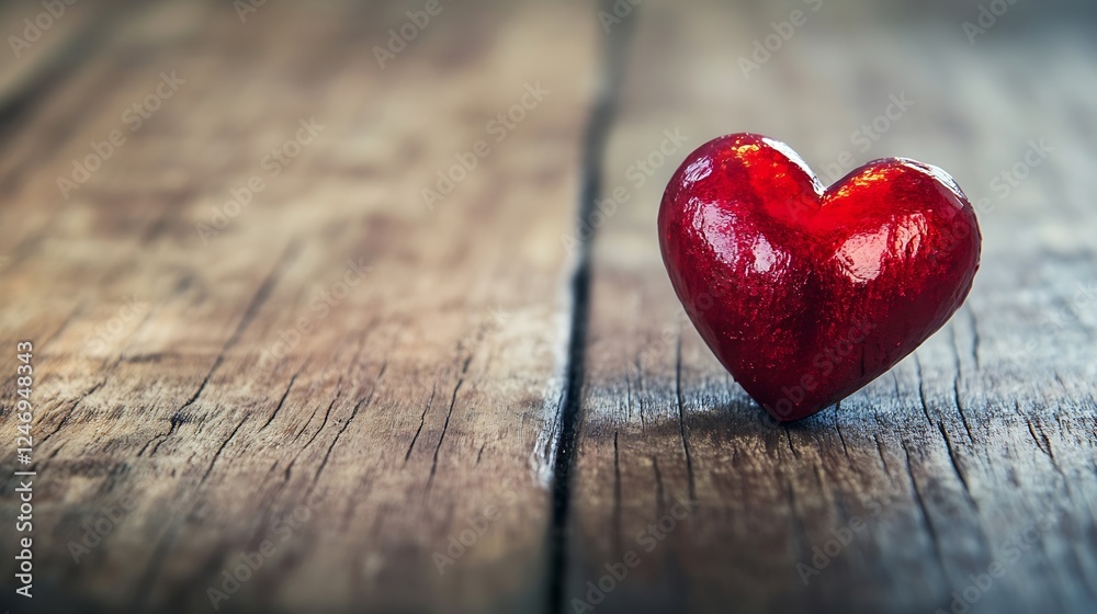 Fototapeta premium Heart Shaped Red Candle on Rustic Wooden Table for Romantic Ambience : Generative AI