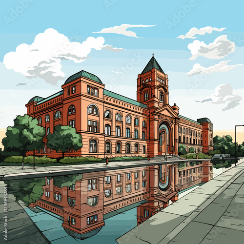 Union Station in Washington. Union Station hand-drawn comic illustration. Vector doodle style cartoon illustration