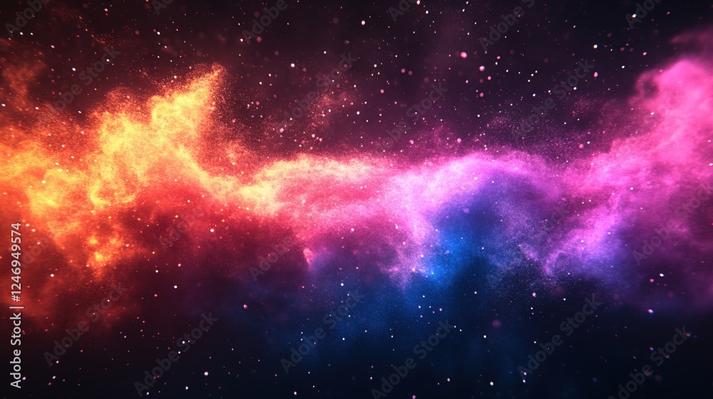 Fototapeta premium Colorful cosmic dust cloud with vibrant hues and sparkling particles in a dark space scene