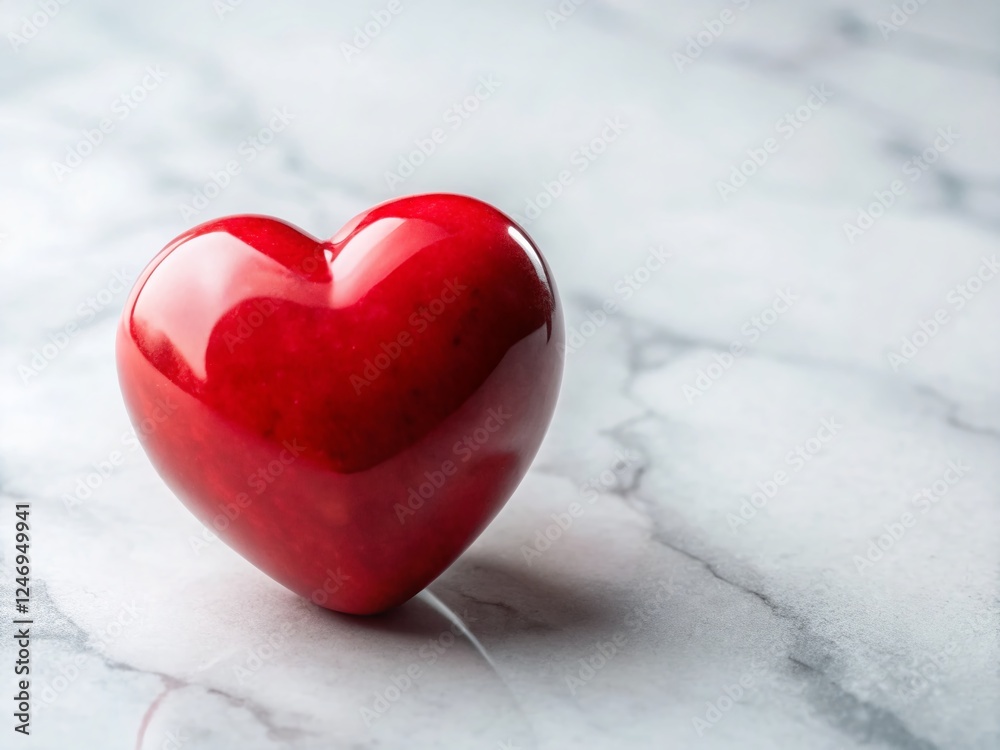Fototapeta premium Red Heart Stone Valentine's Day Decor on White Marble