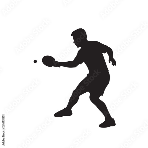 Silhouette vector illustration of a table tennis player in action on a white background