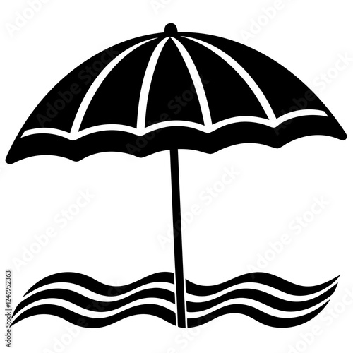  A beach umbrella with waves  silhouette vector illustration 