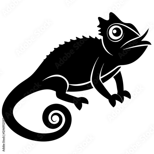 A chameleon with its tongue sticking out  silhouette vector illustration 