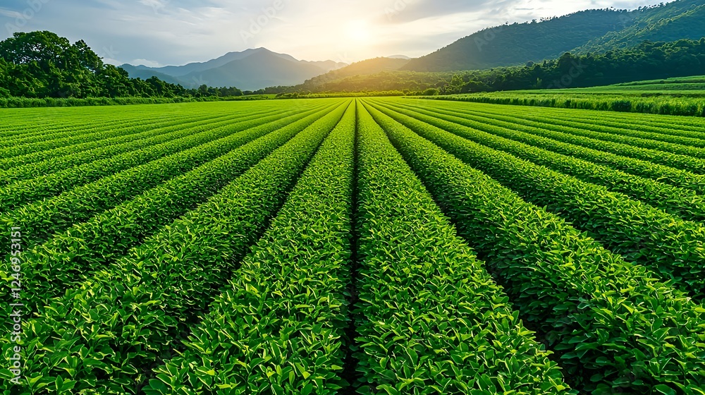 Lush Green Field at Sunset Lush Green Field at Sunset