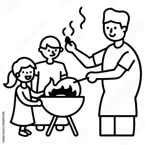 A father cooking barbecue with his family