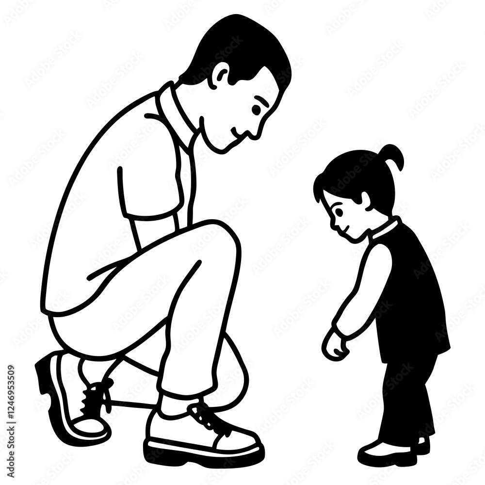A father tying his child's silhouette vector illustration A father tying his child's silhouette vector illustration