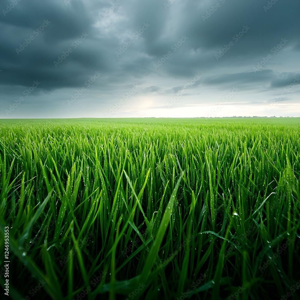 Lush Green Field Under a Dramatic Stormy Sky Lush Green Field Under a Dramatic Stormy Sky