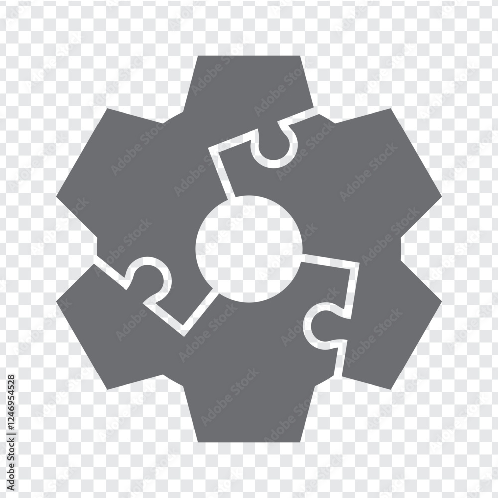 Simple icon gear puzzle in gray. Simple icon puzzle of the three elements on transparent background for your web site design, app, UI. EPS10. Simple icon gear puzzle in gray. Simple icon puzzle of the three elements on transparent background for your web site design, app, UI. EPS10.