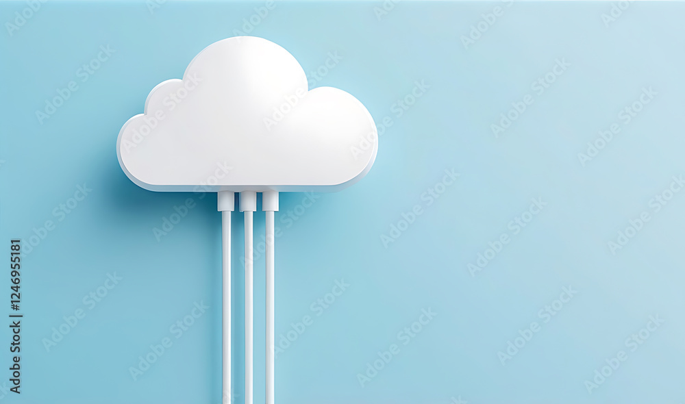 White cloud storage system, background with copy space, cloud storage technologies illustration White cloud storage system, background with copy space, cloud storage technologies illustration