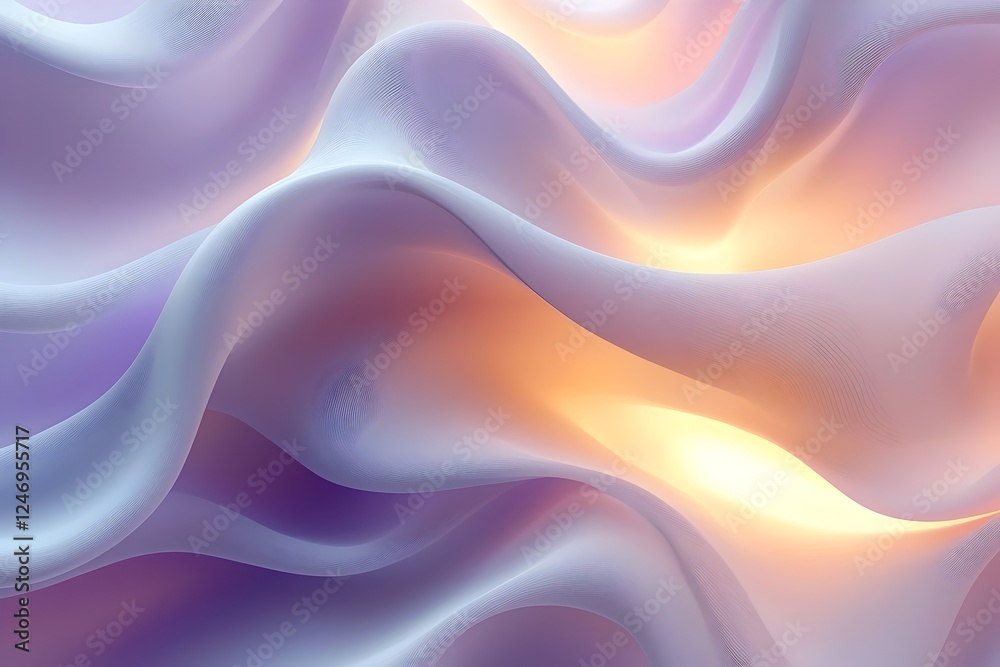Obraz premium An abstract image showcasing soft, flowing waves of pastel colors, blending hues of lavender and peach, creating a serene and dreamy atmosphere.