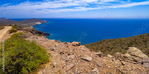 Panoramic View from Vela Blanca Volcanic Dome, Cabo de Gata-Níjar Natural Park, UNESCO Biosphere Reserve, Hot Desert Climate Region, Almería, Andalucía, Spain, Europe
