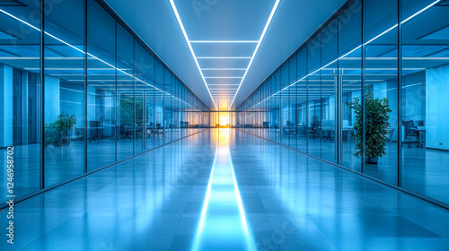 Wallpaper Mural Long empty office hallway with vanishing point creates a sense of isolation and quiet in a modern corporate environment during daytime Torontodigital.ca