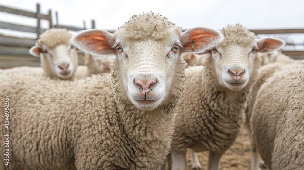 Farm Sheep Group Focused Portrait Farm Sheep Group Focused Portrait