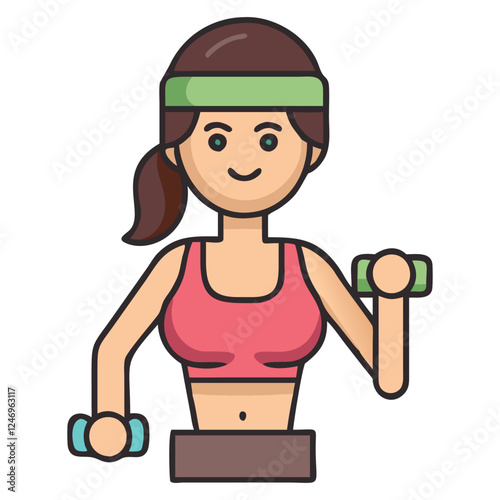 Fit Woman Lifting Dumbbells vector art, weightlifting