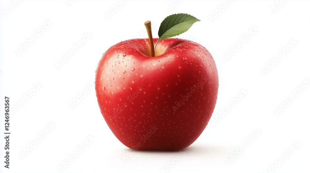 Single ripe red apple with a glossy surface resting on a clean white background showcasing its freshness and juiciness Single ripe red apple with a glossy surface resting on a clean white background showcasing its freshness and juiciness