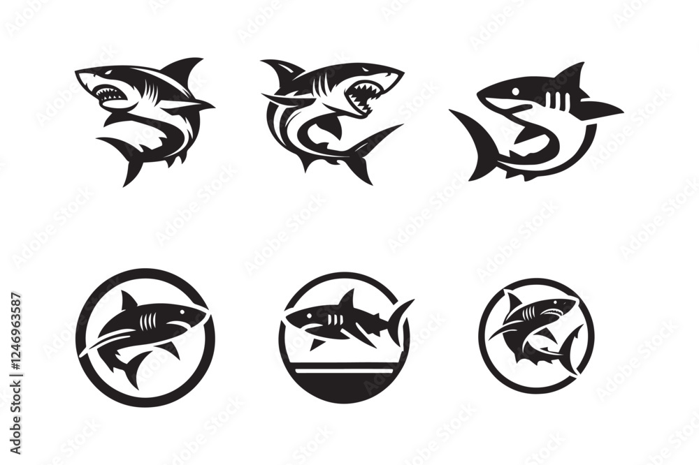 Naklejka premium Shark set silhoutee vector on white background 