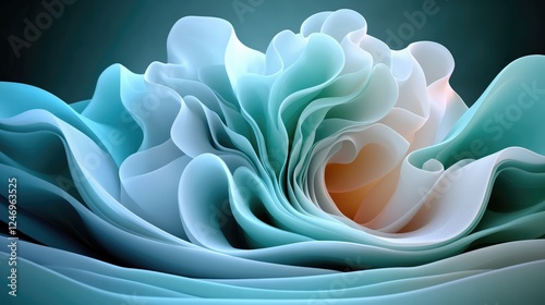 Fototapeta Naklejka Na Ścianę i Meble -  delicate, fluid petals in shades of turquoise, white, and soft orange